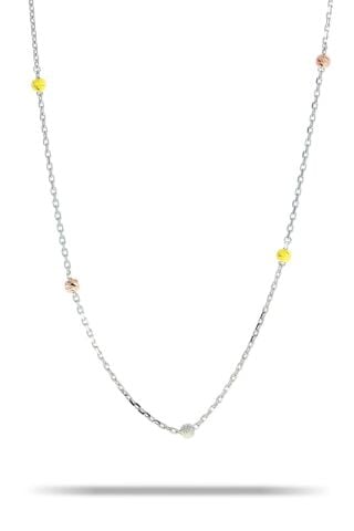 Dorika Rodyumlu Renkli 75 cm 925 Ayar Gümüş Zincir Kolye 7319