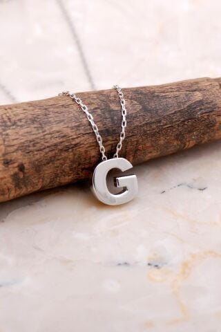 G Harfi Rodyumlu Gümüş Kolye 7862
