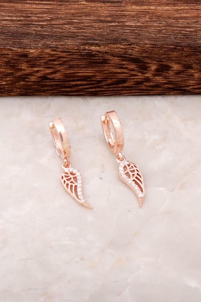 Melek Kanadı Rose Gümüş Halka Küpe 4444