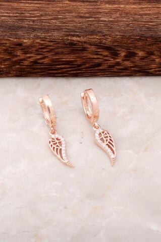 Melek Kanadı Rose Gümüş Halka Küpe 4444