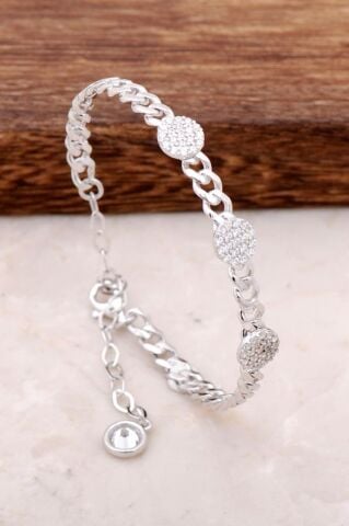 Zincir Tasarım Taşlı Gümüş Bilezik 2984