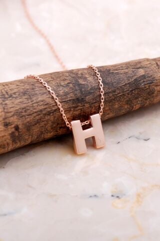 H Harfi Rose Gümüş Kolye 7863