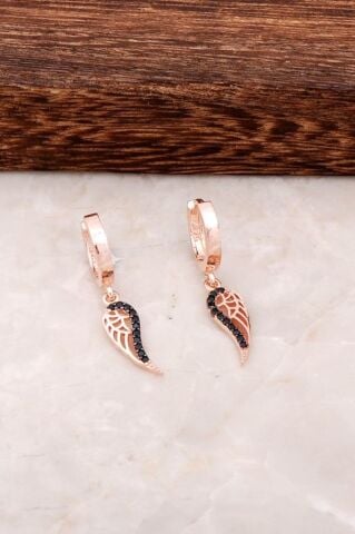 Melek Kanadı Rose Gümüş Halka Küpe 4445