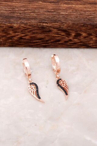 Melek Kanadı Rose Gümüş Halka Küpe 4445