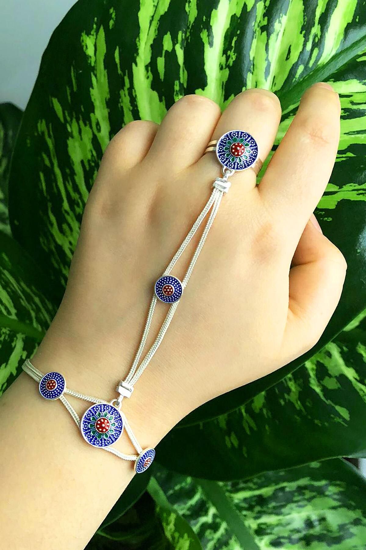 Mineli Şahmeran Gümüş Yüzüklü Bileklik 38