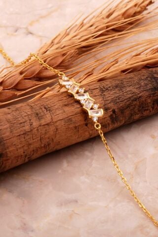 Baget Taşlı Altın Yaldızlı Gümüş Bileklik 4569