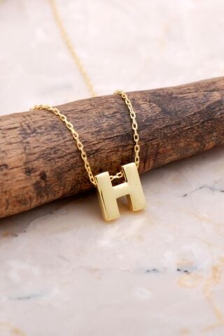 H Harfi Altın Kaplama Gümüş Kolye 7864