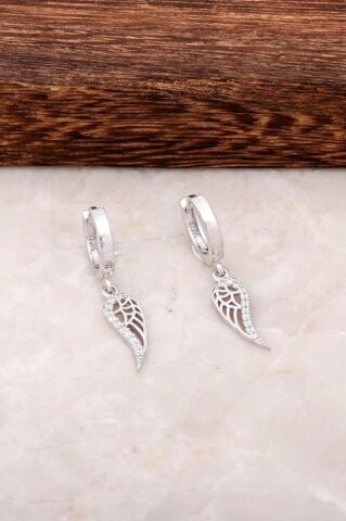 Melek Kanadı Tasarımlı Gümüş Halka Küpe 4446