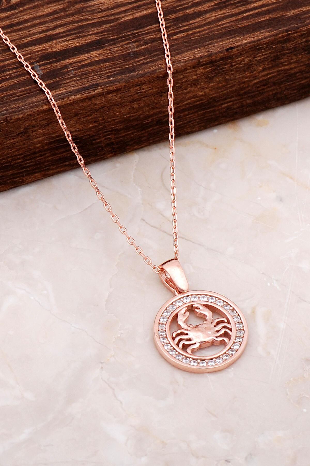 Yengeç Burcu Rose Gümüş Kolye 6681