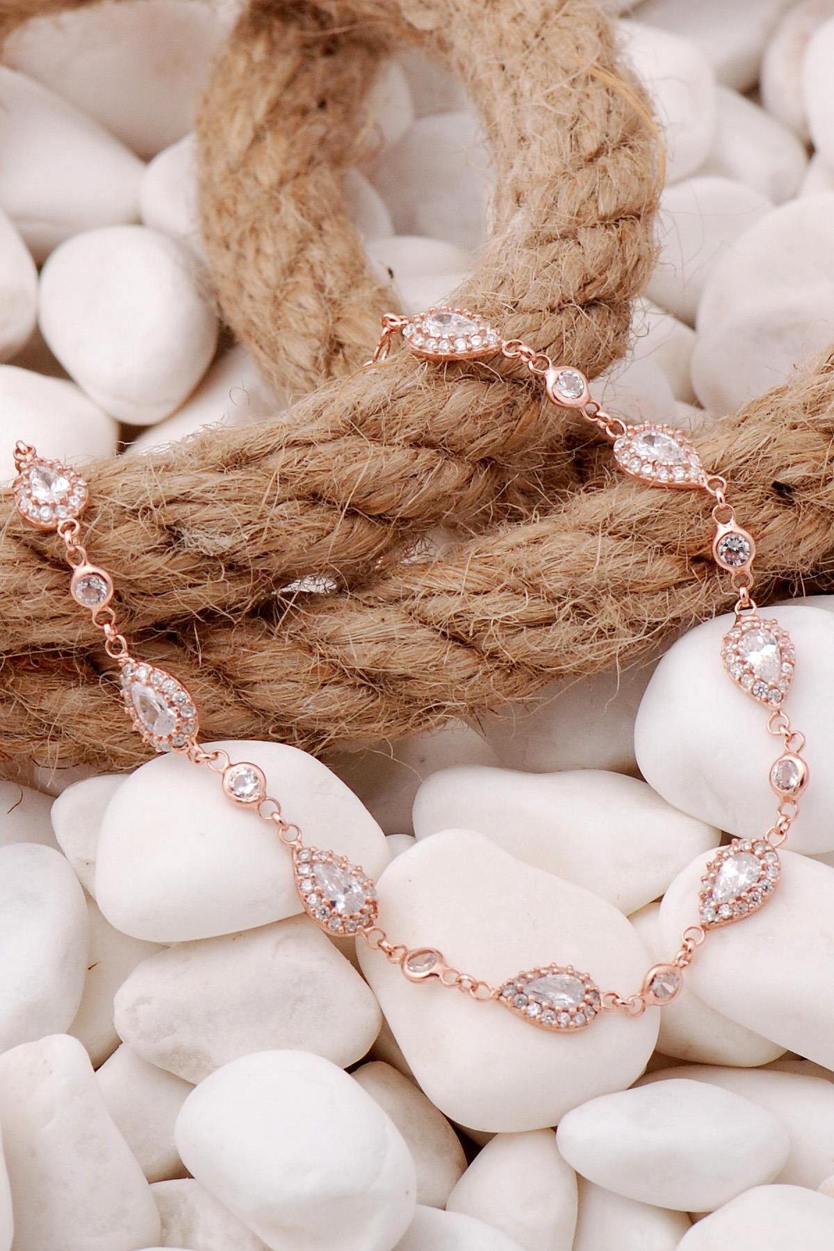 Zirkon Damla Montürlü Rose Gümüş Bileklik 3904