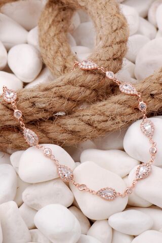 Zirkon Damla Montürlü Rose Gümüş Bileklik 3904