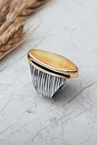 6 Farklı Renk Seçenekli Sedef Taşlı Elişi Mekik 925 Ayar Gümüş Yüzük 6007