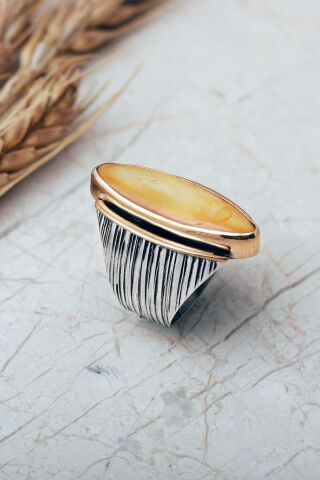 6 Farklı Renk Seçenekli Sedef Taşlı Elişi Mekik 925 Ayar Gümüş Yüzük 6007