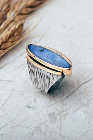 6 Farklı Renk Seçenekli Sedef Taşlı Elişi Mekik 925 Ayar Gümüş Yüzük 6007