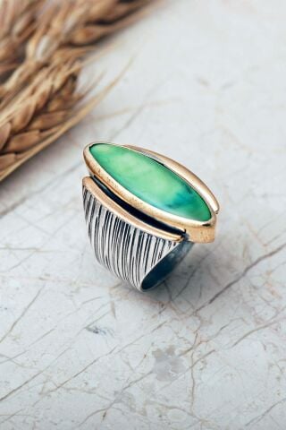 6 Farklı Renk Seçenekli Sedef Taşlı Elişi Mekik 925 Ayar Gümüş Yüzük 6007