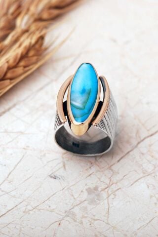 6 Farklı Renk Seçenekli Sedef Taşlı Elişi Mekik 925 Ayar Gümüş Yüzük 6007