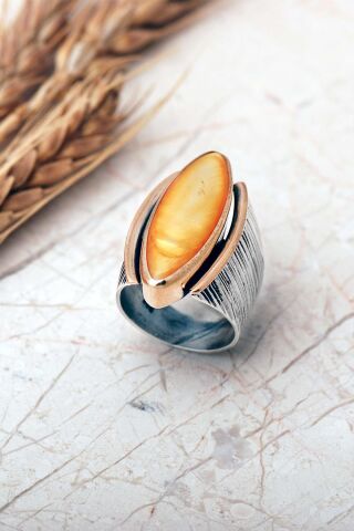 6 Farklı Renk Seçenekli Sedef Taşlı Elişi Mekik 925 Ayar Gümüş Yüzük 6007