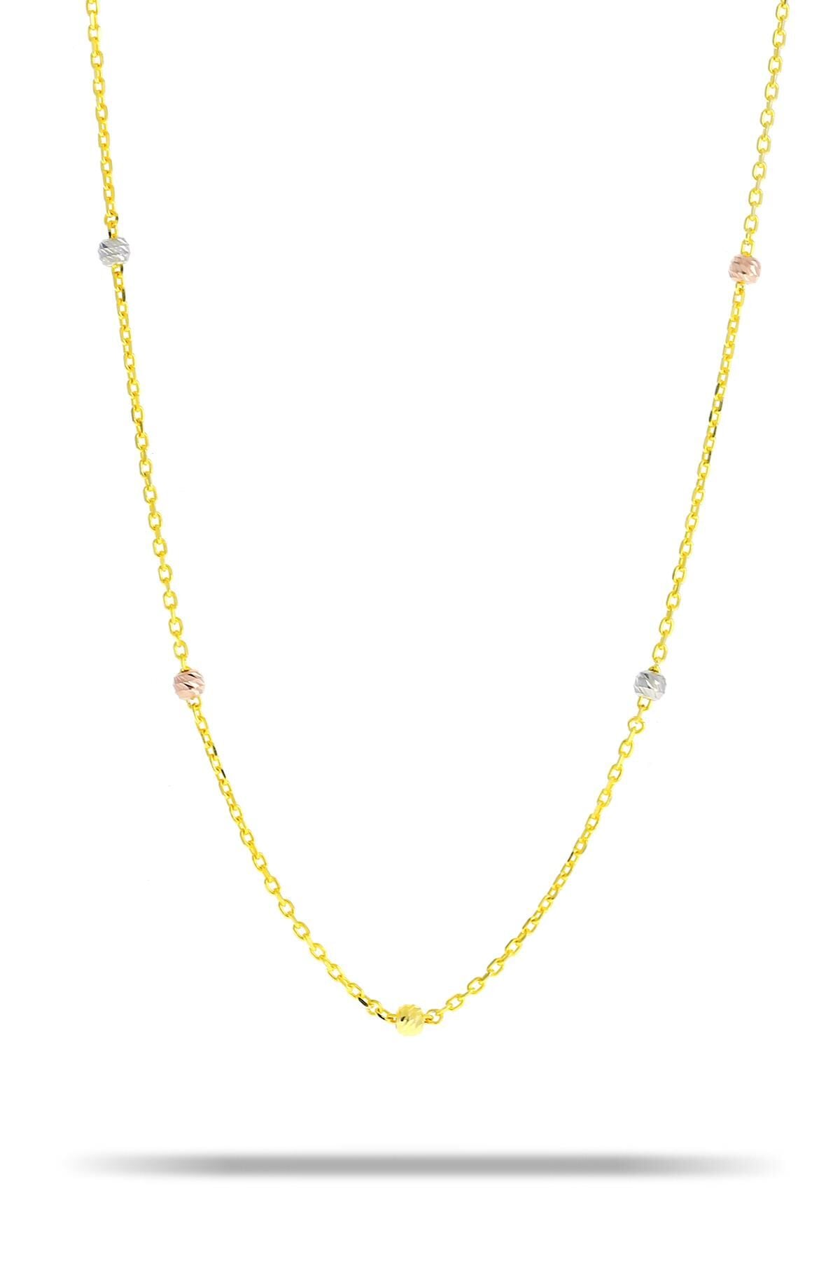 Dorika Altın Yaldızlı Renkli 75 cm 925 Ayar Gümüş Zincir Kolye 7321