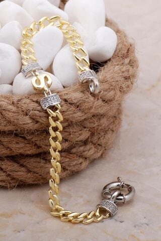 S Harli Gurmet Altın Yaldızlı Gümüş Bileklik 4043