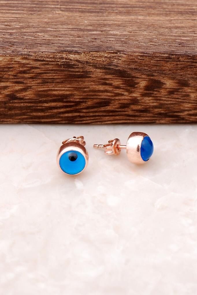 Trend Nazar Boncuklu Rose Gümüş Küpe 1388