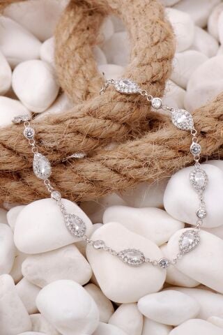 Zirkon Damla Montürlü Rodyumlu Gümüş Bileklik 3906