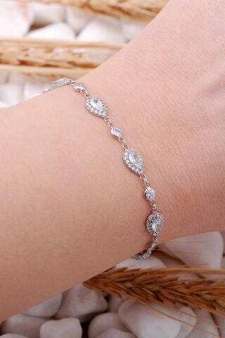 Zirkon Damla Montürlü Rodyumlu Gümüş Bileklik 3906