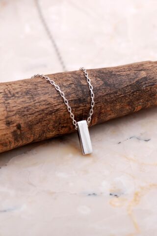 I Harfi Rodyumlu Gümüş Kolye 7868