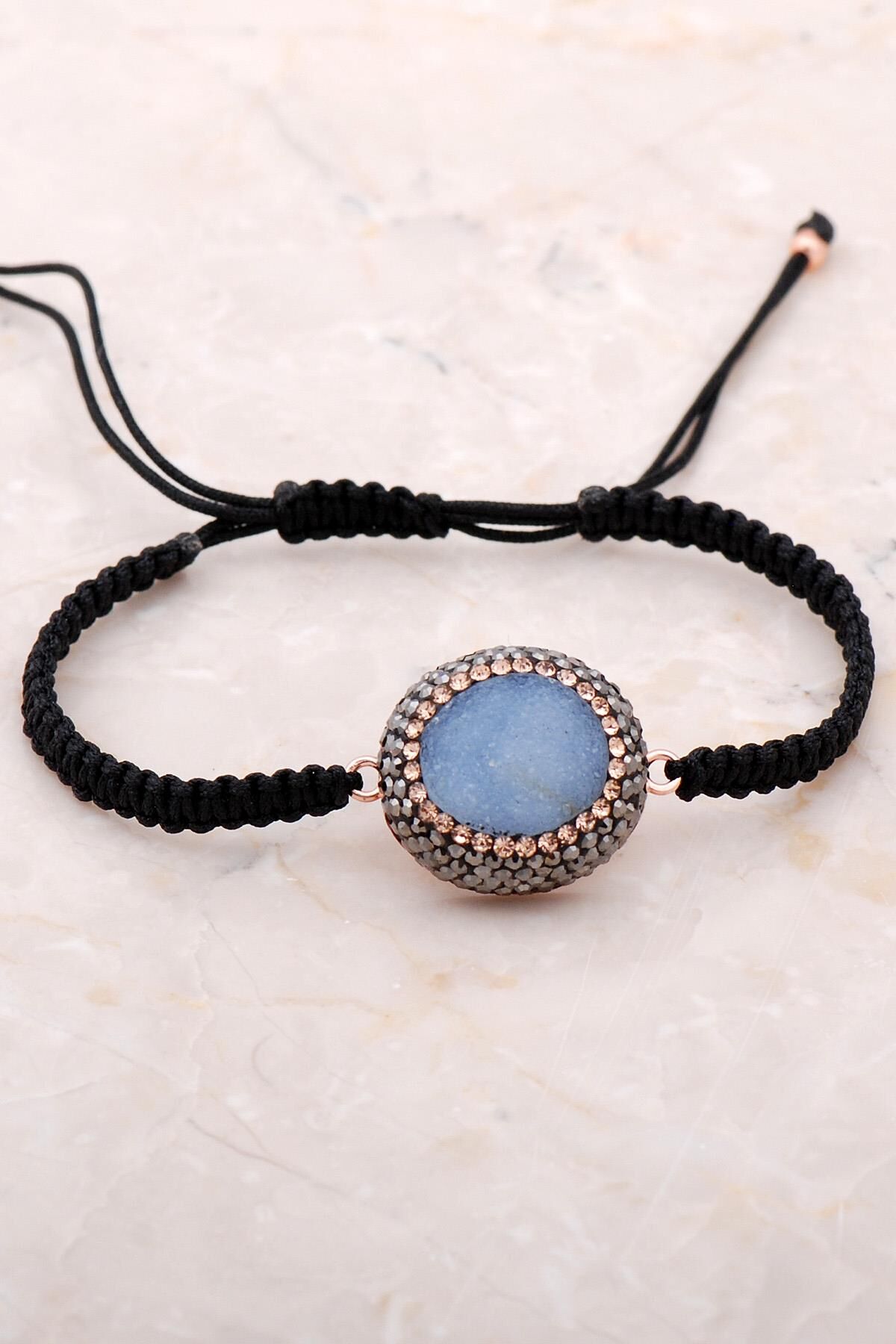 Kalsedon Taşlı Rose Gümüş Makrome Bileklik 3395