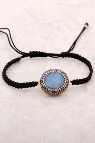 Kalsedon Taşlı Rose Gümüş Makrome Bileklik 3395