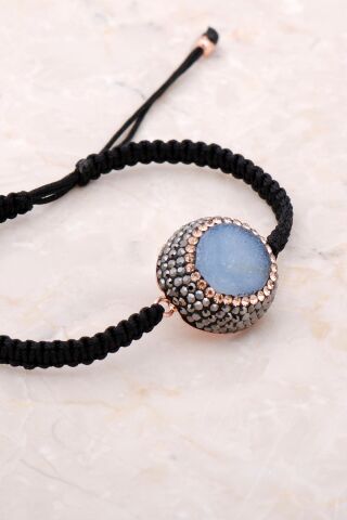 Kalsedon Taşlı Rose Gümüş Makrome Bileklik 3395