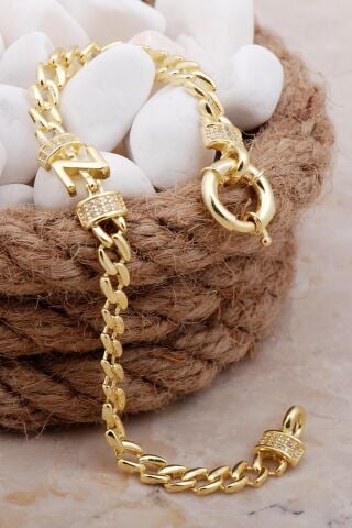 Z Harfli Gurmet Altın Yaldızlı Gümüş Bileklik 4045