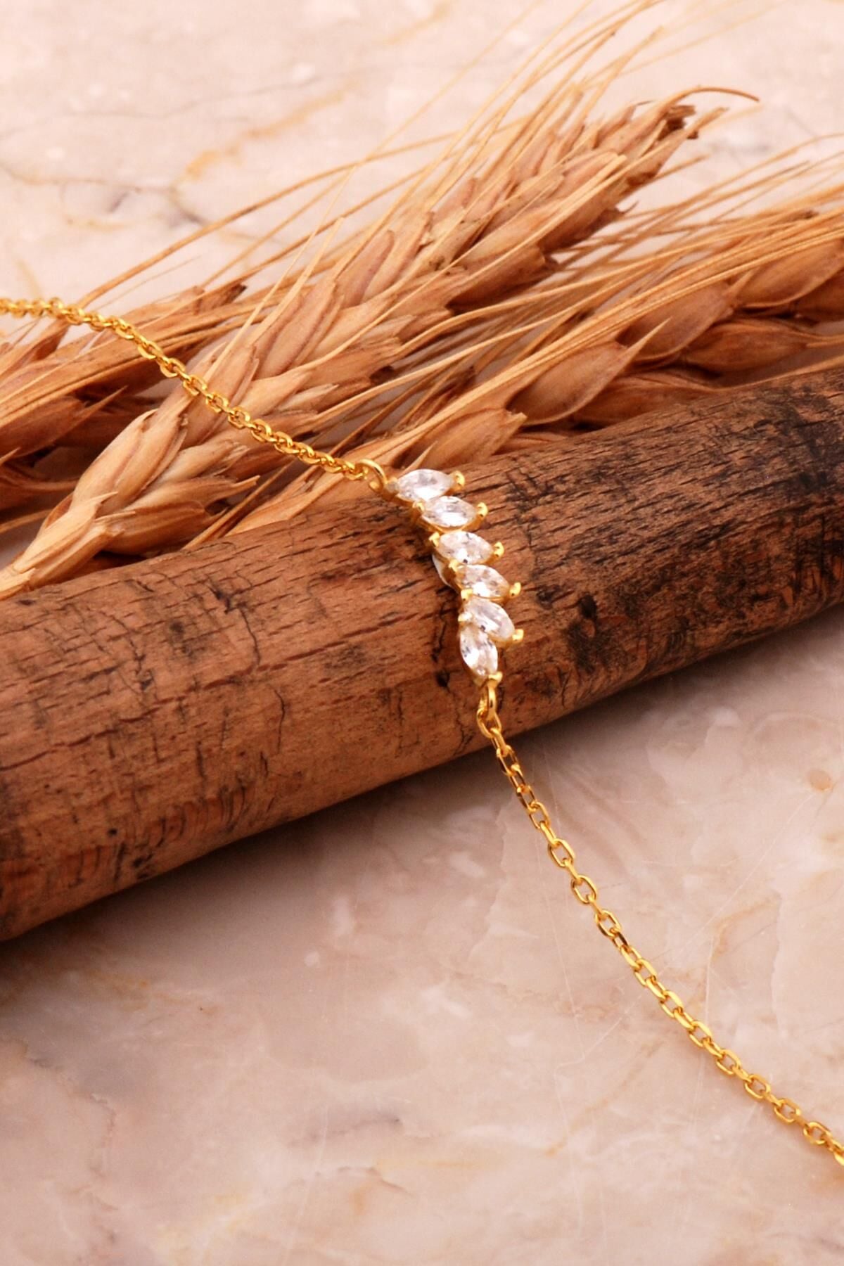 Markiz Taşlı Altın Yaldızlı Gümüş Bileklik 4575