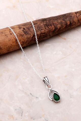 Telkari İşlemeli Gümüş Zümrüt Kolye 7135