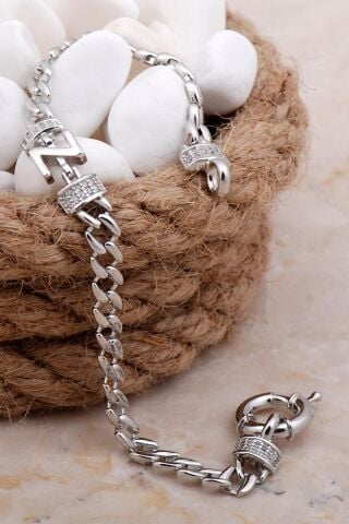 Z Harfli Gurmet Rodyumlu Gümüş Bileklik 4047