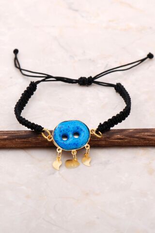 Süryani Nazar Boncuğu Altın Yaldızlı Gümüş Bileklik 3398