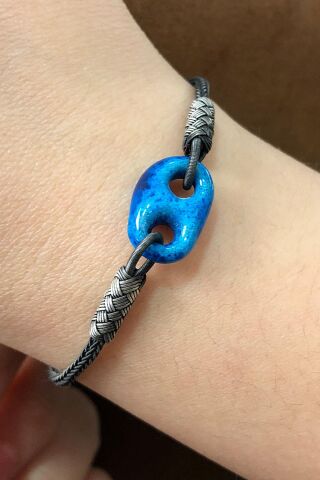 Süryani Nazar Boncuğu Kazaziye İşlemeli Gümüş Bileklik 3235