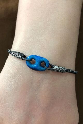 Süryani Nazar Boncuğu Kazaziye İşlemeli Gümüş Bileklik 3235