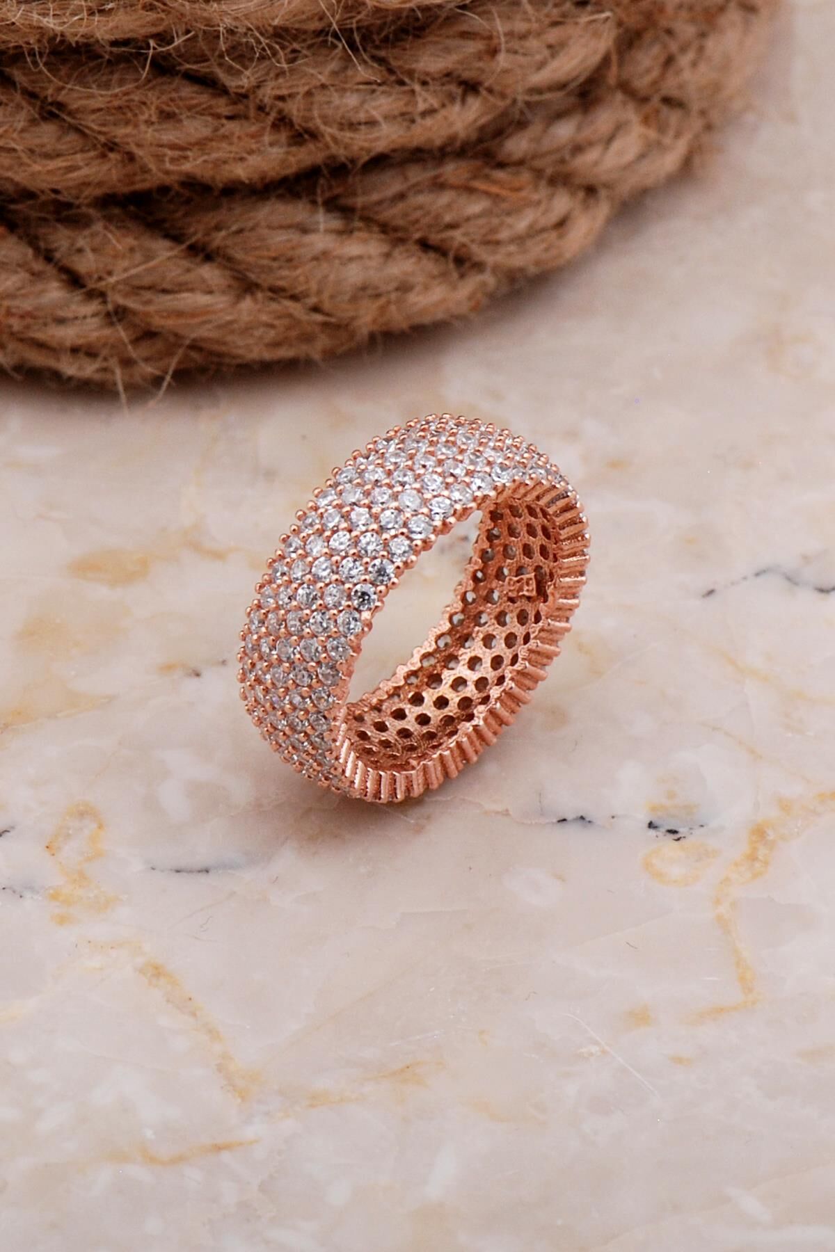 Tamtur Beş Sıra Rose Gümüş Yüzük 1093