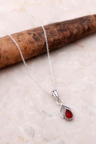 Telkari İşlemeli Gümüş Yakut Kolye 7136