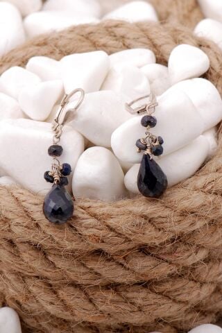 Safir Taşlı Damla Sallantılı Gümüş Küpe 71