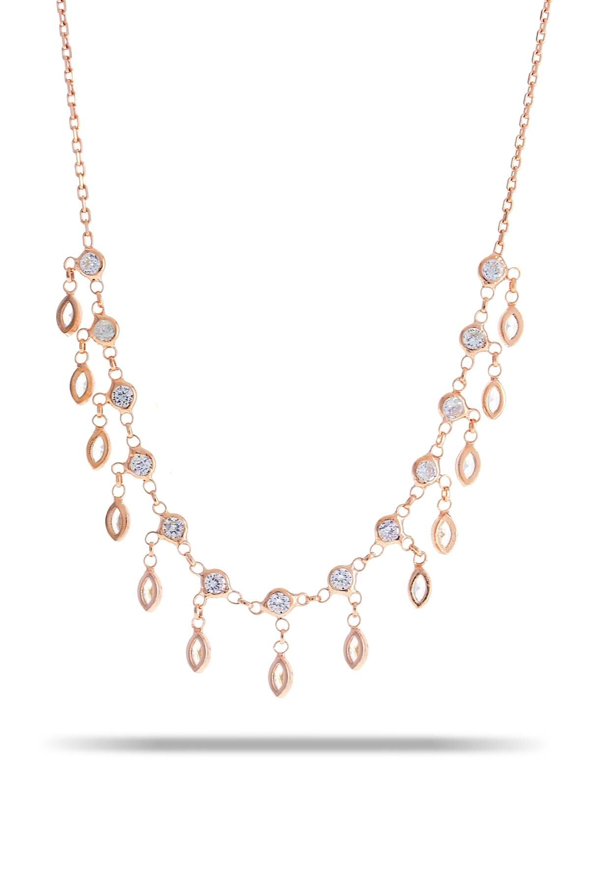 Zirkon Taşlı Akıtma Rose gümüş Kolye 7325