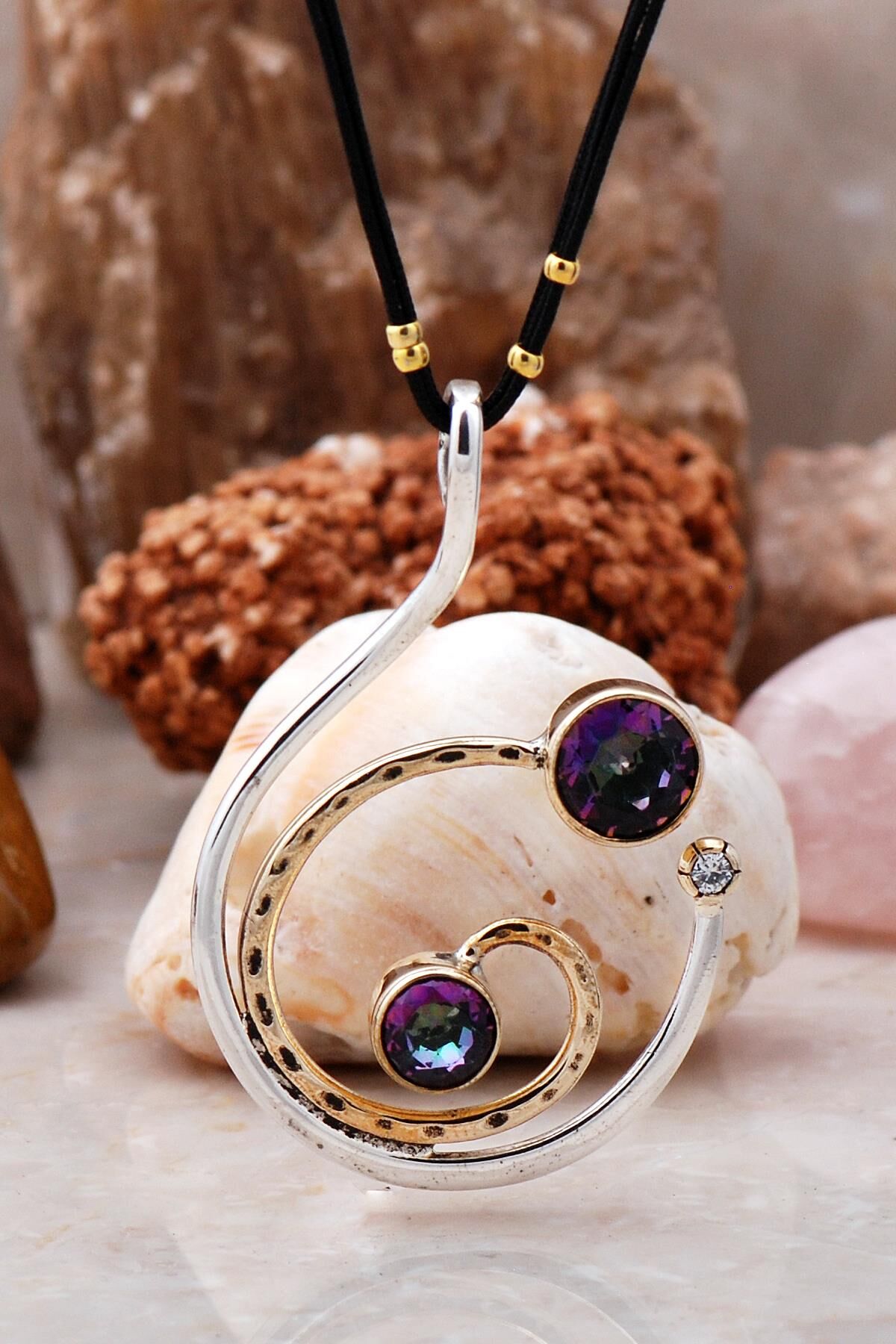 Mistik Topaz Taşlı Gümüş Tasrım Güç Kolye 6688