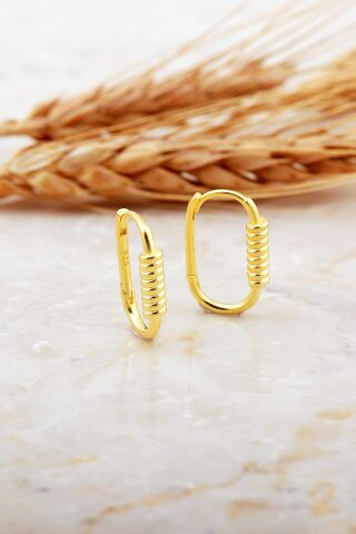 Burgu Altın Kaplama Tasarım Minimal Oval Gümüş Küpe 7179