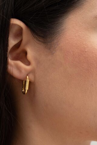 Burgu Altın Kaplama Tasarım Minimal Oval Gümüş Küpe 7179