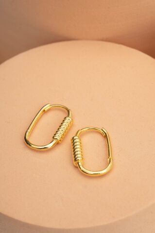 Burgu Altın Kaplama Tasarım Minimal Oval Gümüş Küpe 7179