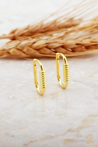 Burgu Altın Kaplama Tasarım Minimal Oval Gümüş Küpe 7179