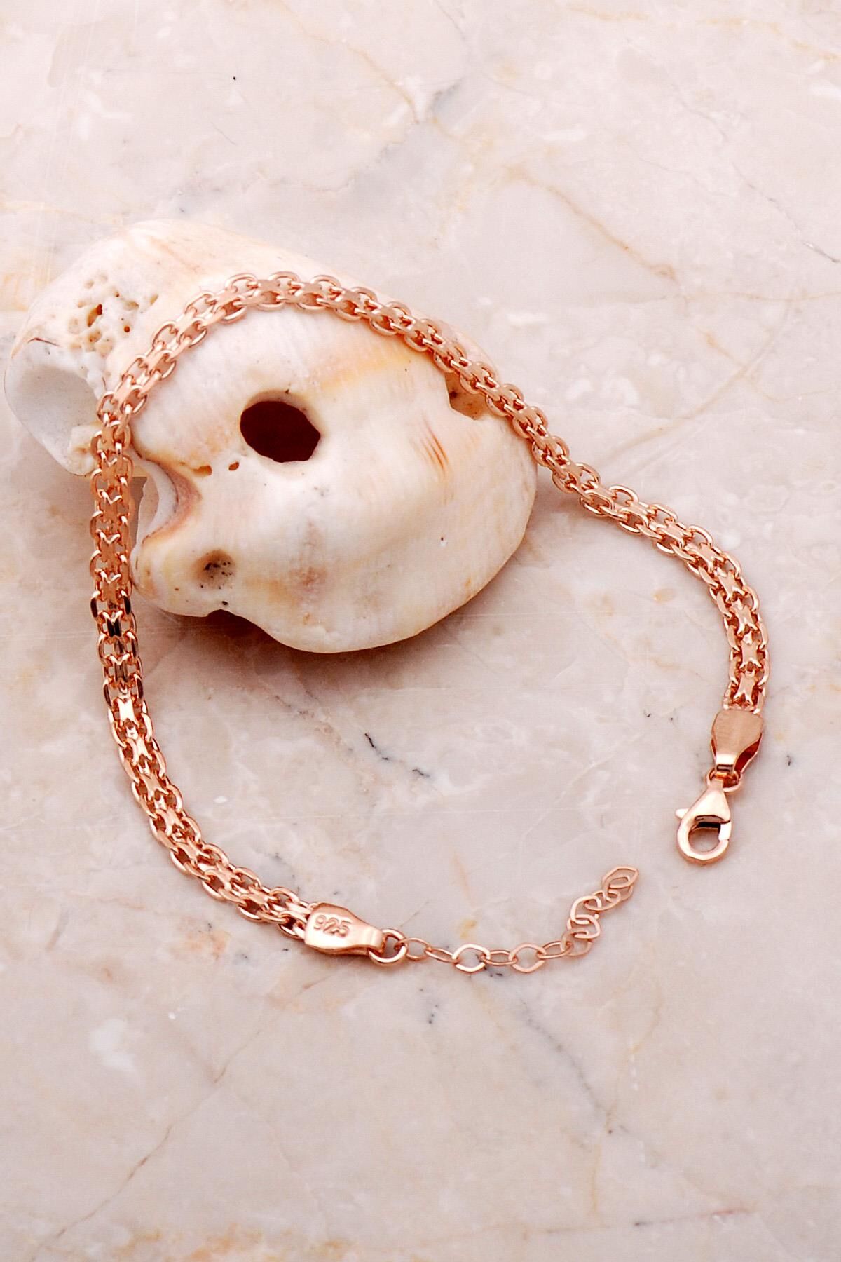 İtalyan Ezme Hasır Örgü Rose Gümüş Bileklik 3644