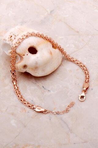 İtalyan Ezme Hasır Örgü Rose Gümüş Bileklik 3644