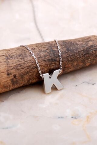 K Harfi Rodyumlu Gümüş Kolye 7874