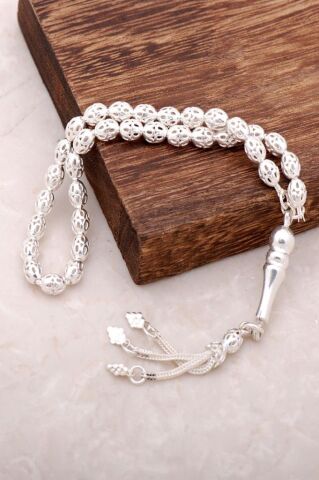 Telkari İşlemeli El Yapımı Gümüş Tesbih 100